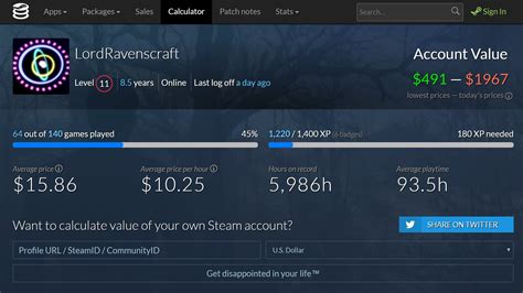 , if you have two games, one 10 USD and another 20 USD, that would be 15 USD). . Steamdb calculator
